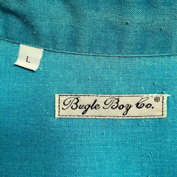 Vintage 90s Bugle Boy short sleeves,  Button down shirt, Aqua Blue Large for men - Picture 11 of 16